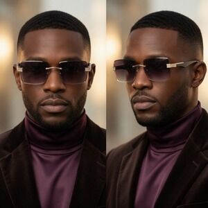 CLASSY Elegant Sophisticated Modern Retro SUN GLASSES Gold Metal‎ Rimless Frame